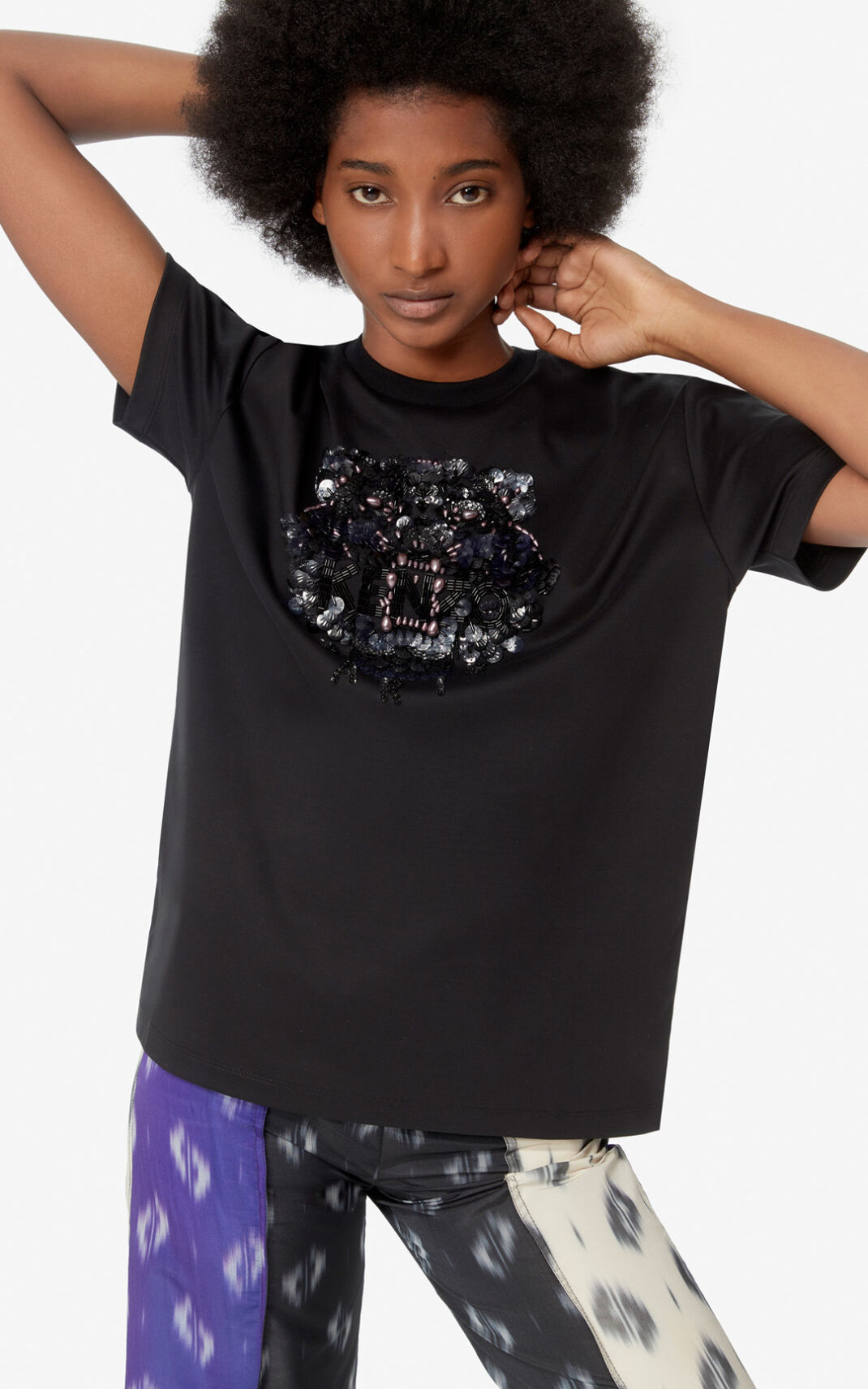 Kenzo Sequined Tiger Camisetas Mujer Negras | 2895761-PQ